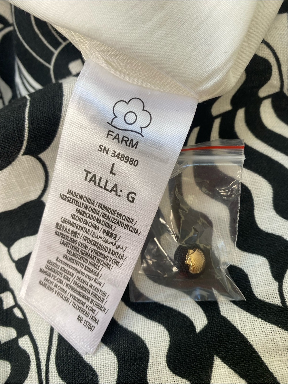 FARM Rio NWT Seashell Serenade Linen Cut Out Mini Dress in Black Ivory, Size L - Picture 12 of 15